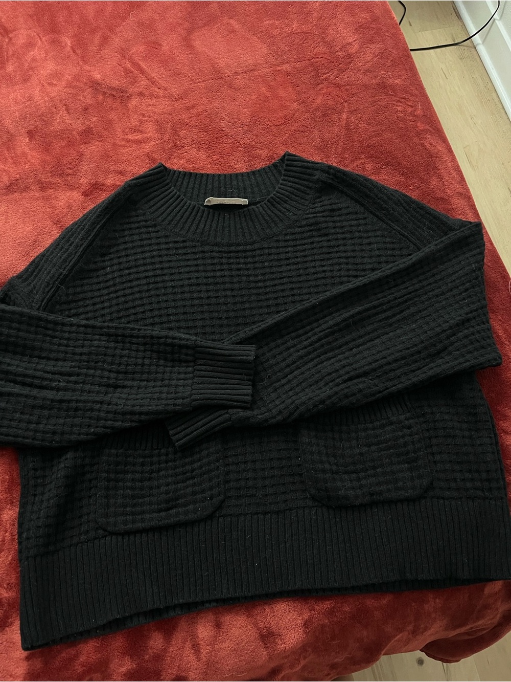 Everlane Black Waffle-Knit Crewneck Sweater